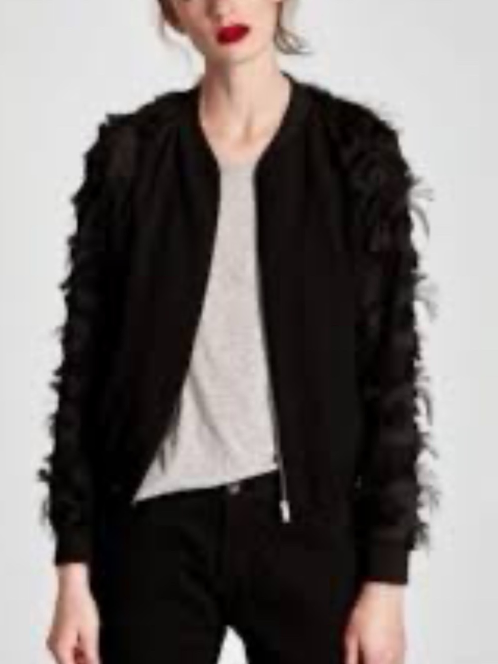 Zara Fringe Sleeve / Feather Bomber Jacket